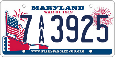 MD license plate 7AA3925