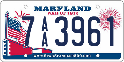 MD license plate 7AA3961