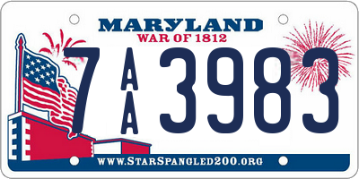 MD license plate 7AA3983