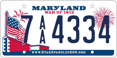 MD license plate 7AA4334