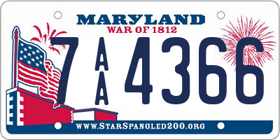 MD license plate 7AA4366