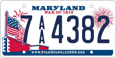 MD license plate 7AA4382