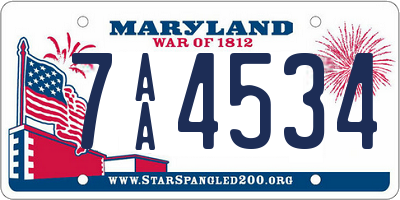 MD license plate 7AA4534