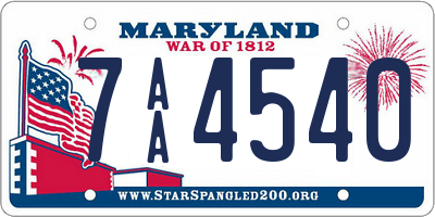 MD license plate 7AA4540