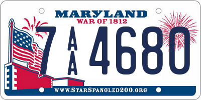 MD license plate 7AA4680