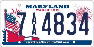 MD license plate 7AA4834