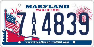 MD license plate 7AA4839