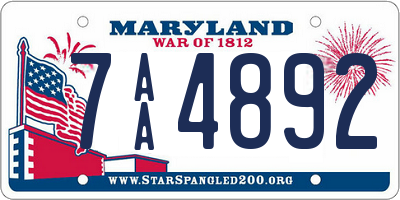 MD license plate 7AA4892