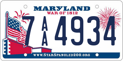 MD license plate 7AA4934