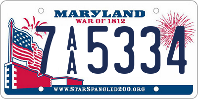 MD license plate 7AA5334