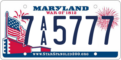 MD license plate 7AA5777