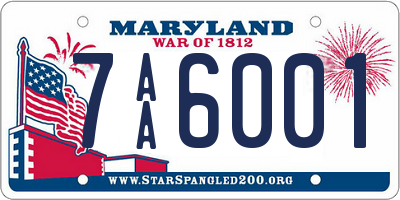 MD license plate 7AA6001