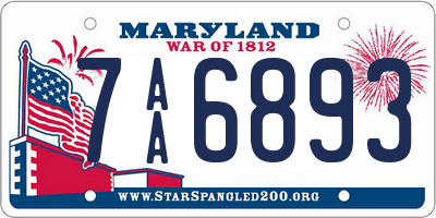 MD license plate 7AA6893