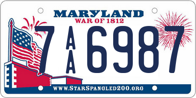 MD license plate 7AA6987