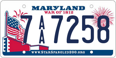 MD license plate 7AA7258