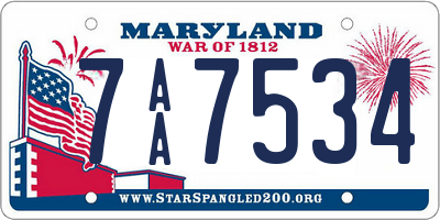 MD license plate 7AA7534