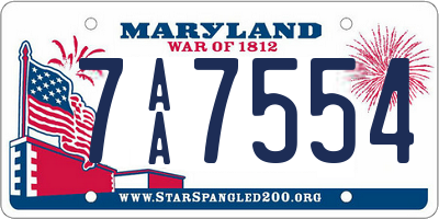 MD license plate 7AA7554