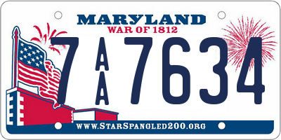 MD license plate 7AA7634