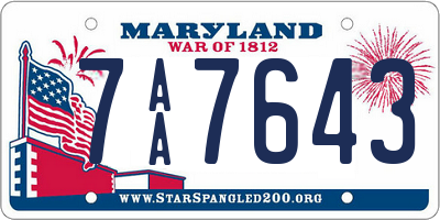 MD license plate 7AA7643