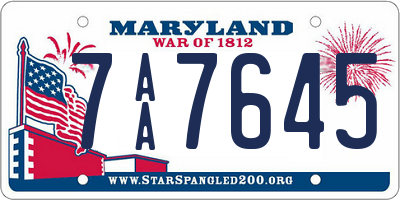 MD license plate 7AA7645