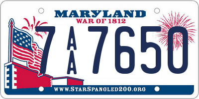 MD license plate 7AA7650