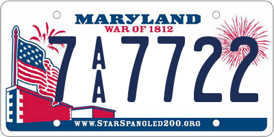 MD license plate 7AA7722