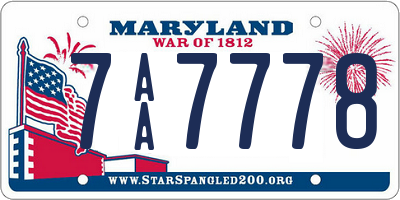 MD license plate 7AA7778