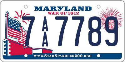 MD license plate 7AA7789