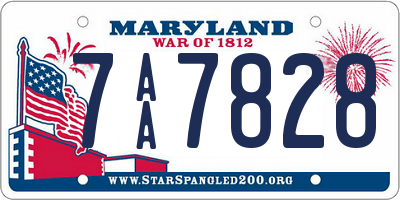 MD license plate 7AA7828