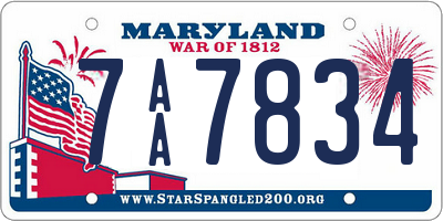 MD license plate 7AA7834