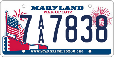 MD license plate 7AA7838