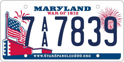 MD license plate 7AA7839