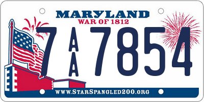 MD license plate 7AA7854