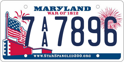 MD license plate 7AA7896