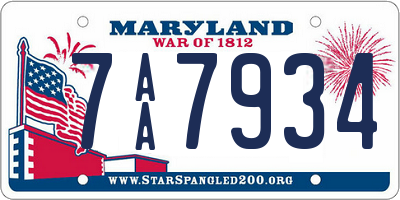 MD license plate 7AA7934