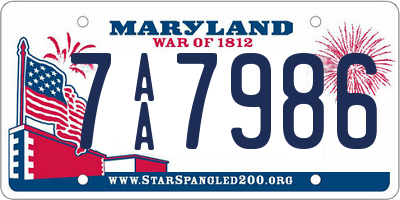 MD license plate 7AA7986