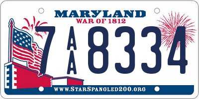 MD license plate 7AA8334