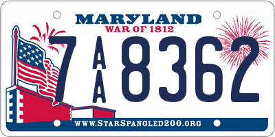 MD license plate 7AA8362