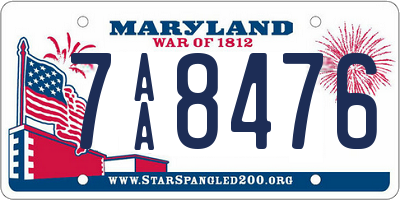 MD license plate 7AA8476