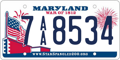 MD license plate 7AA8534