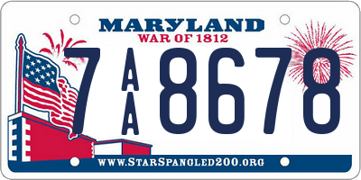 MD license plate 7AA8678