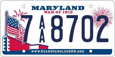MD license plate 7AA8702