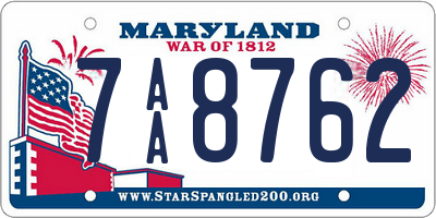 MD license plate 7AA8762