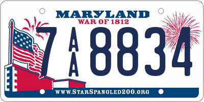 MD license plate 7AA8834