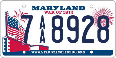 MD license plate 7AA8928