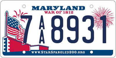 MD license plate 7AA8931