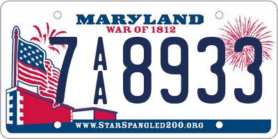 MD license plate 7AA8933
