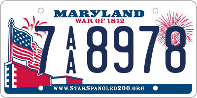 MD license plate 7AA8978