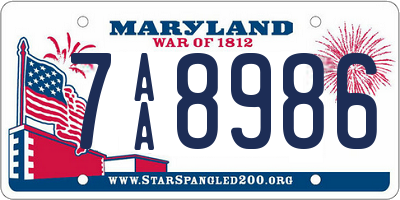 MD license plate 7AA8986