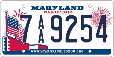 MD license plate 7AA9254